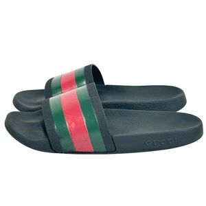 Gucci Black Slides with Red and Green Stripe